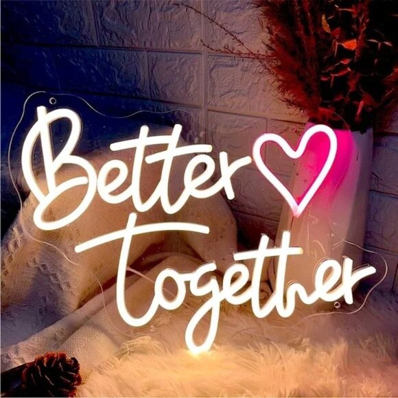 Better Together Neon Sign Wedding Anniversary Couple Bedroom Home Wall Light - Picture 1 of 6
